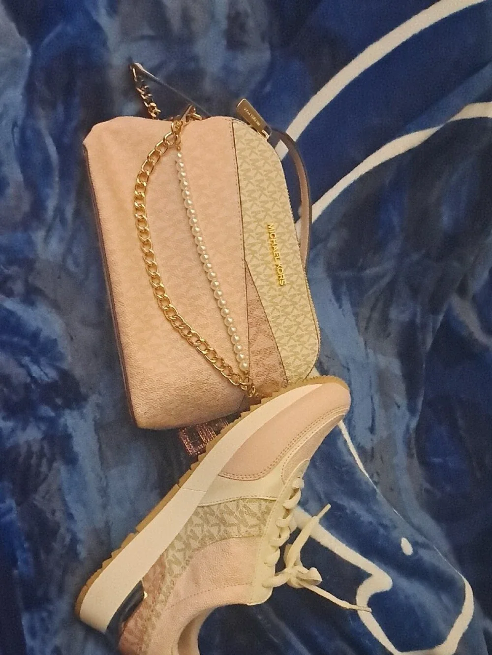 Michael Kors Blush Pink and Cream Logo Chain Crossbody Bag